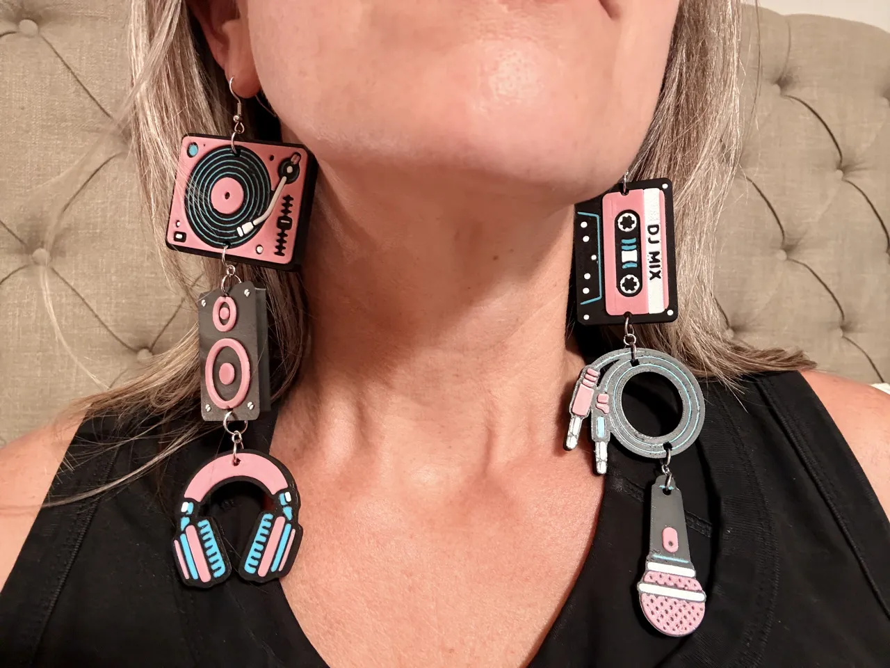 Ridiculously large 80's DJ earrings view 2