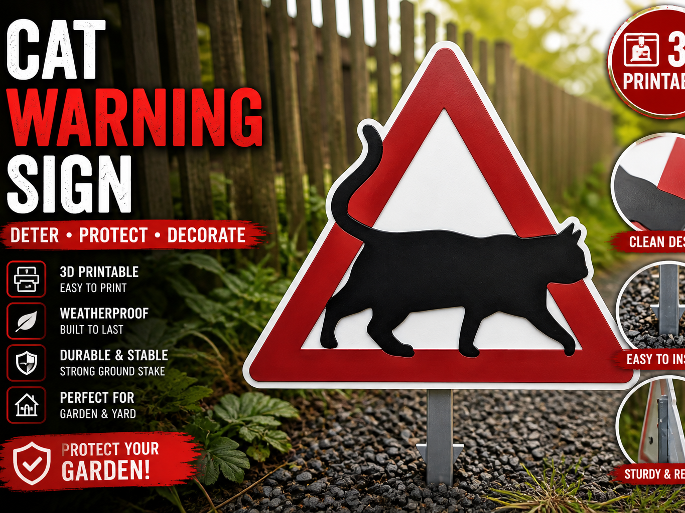 Katzen Warnschild mit integriertem Erdspiess