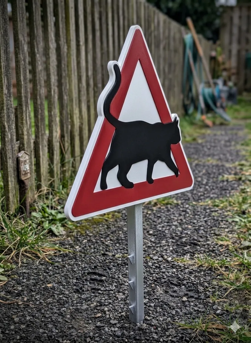 Cat Warning Sign with integrated Ground Stake - Free 3D Print Model ...