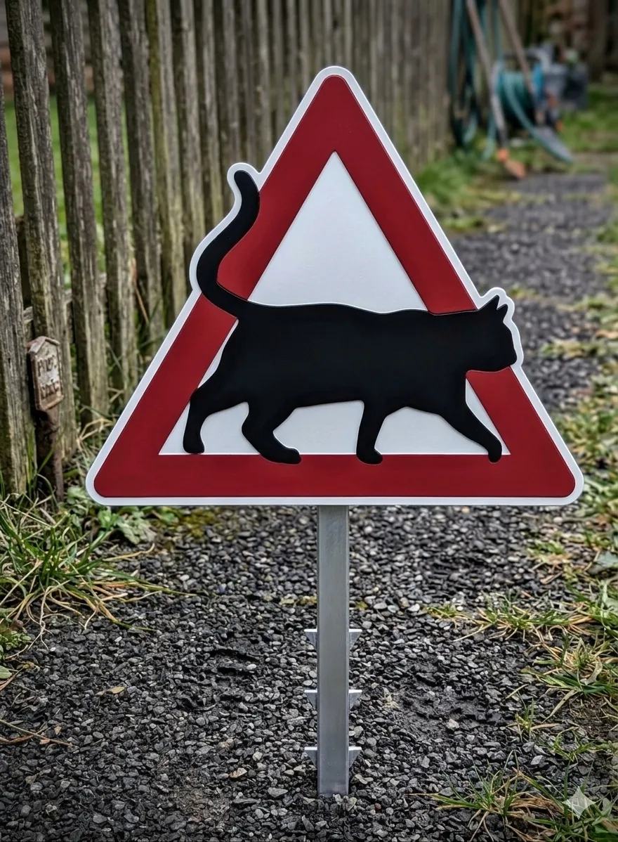 Cat Warning Sign with integrated Ground Stake - Free 3D Print Model ...