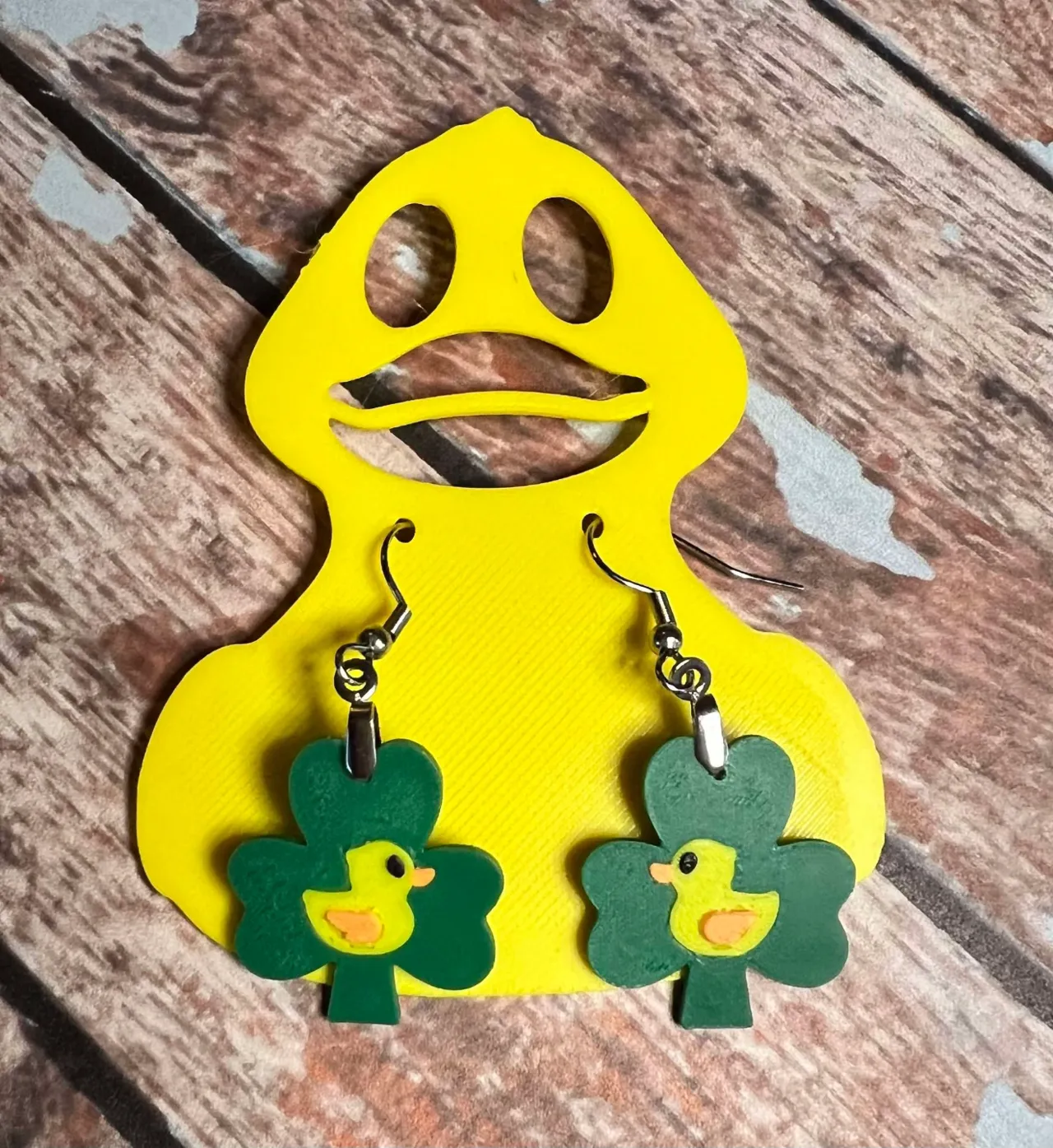 shamrockduckearringsolid view 2