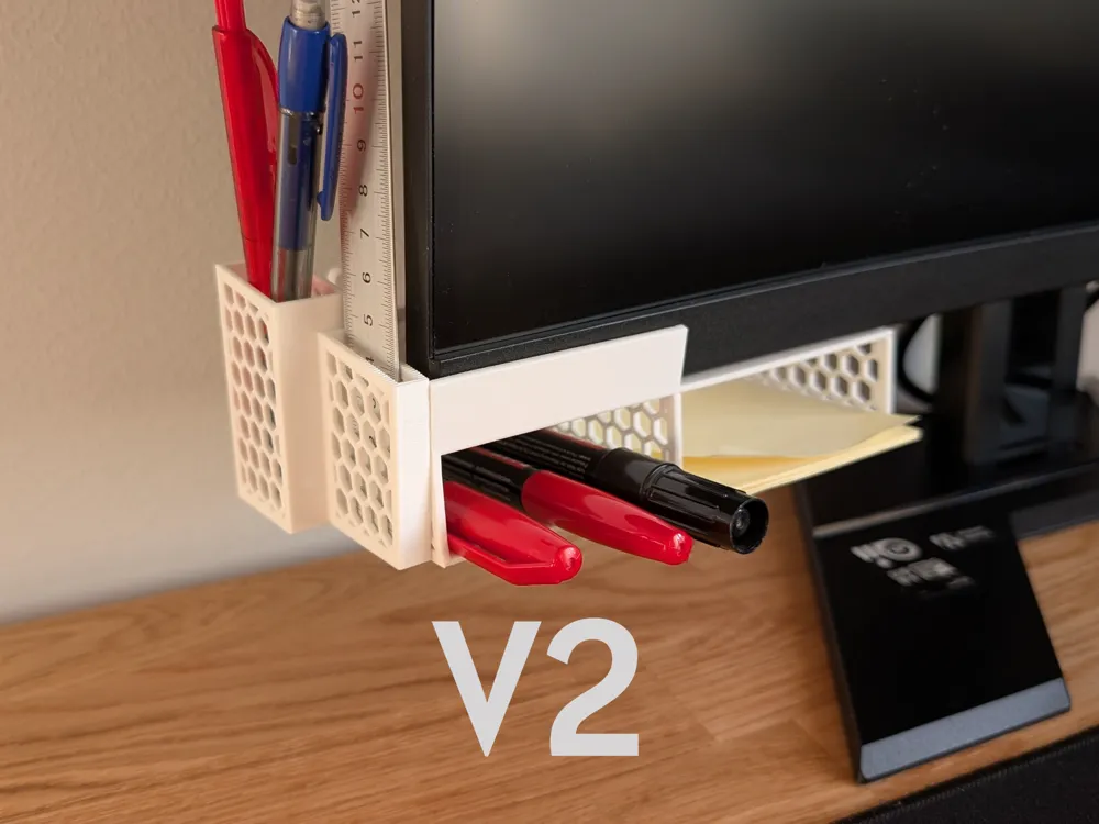 Monitor Ruler 3d Printer Under monitor Pen & Ruler Holder V2 - Free 3D Print Model - MakerWorld