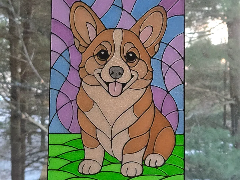 Stained glass corgi