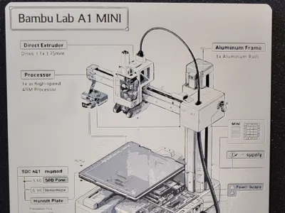 Bambu Lab A1 Mini Technical Blueprint Wall Art