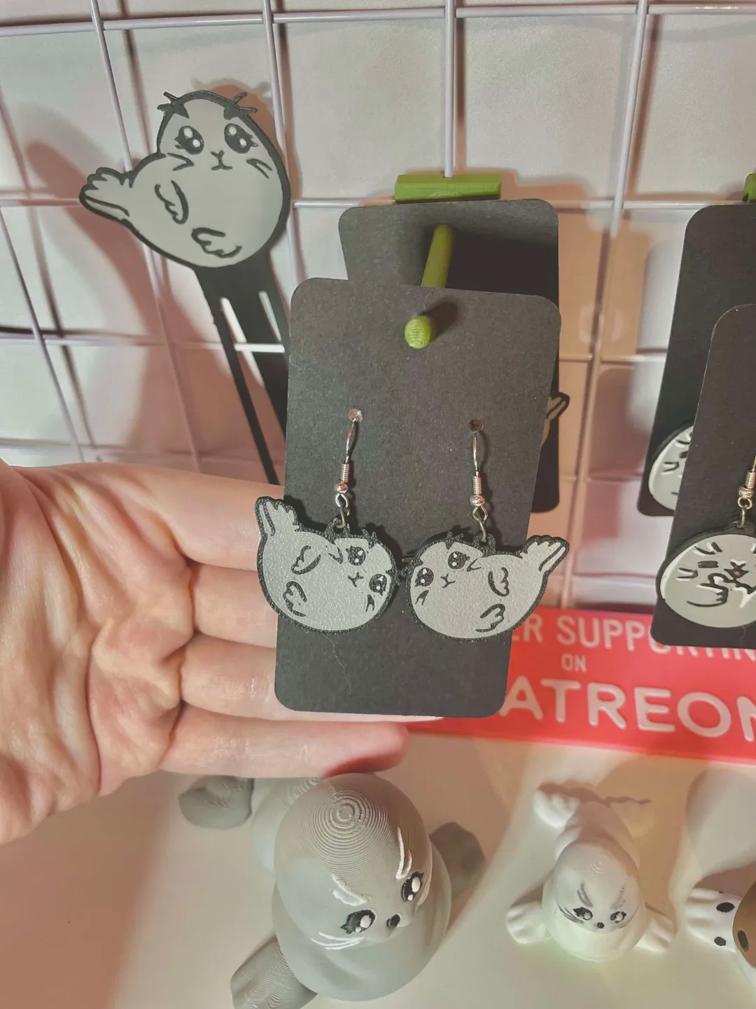 Playful Seal Earrings-Hand Designed 2D Art Jewelry view 3