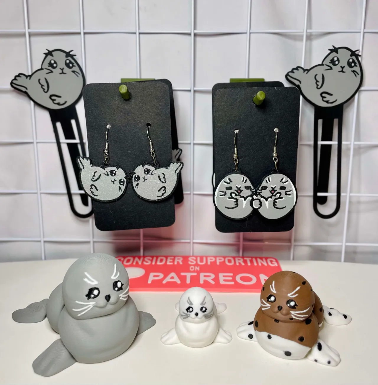 Playful Seal Earrings-Hand Designed 2D Art Jewelry view 4