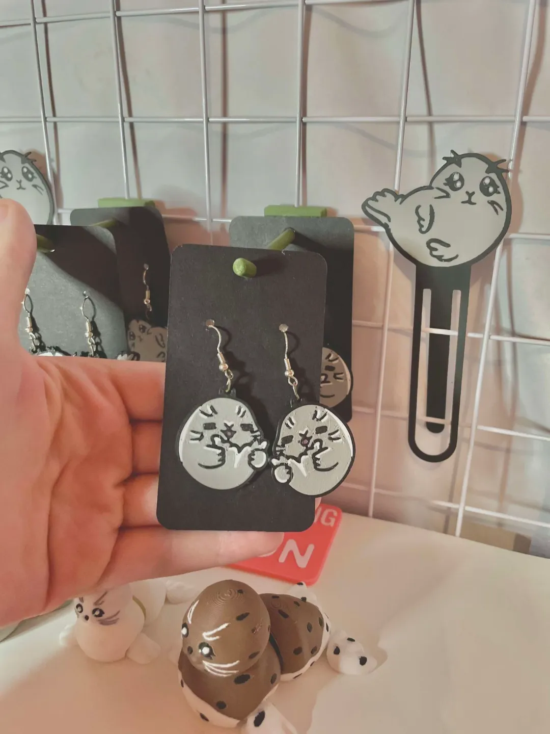 Playful Seal Earrings-Hand Designed 2D Art Jewelry view 2
