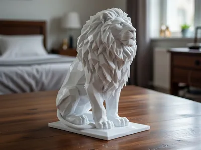 Ultra Low Poly Geometric Lion Sculpture