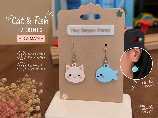 Cute Cat & Fish Mix and Match Earrings