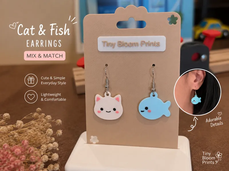 Cute Cat & Fish Mix and Match Earrings