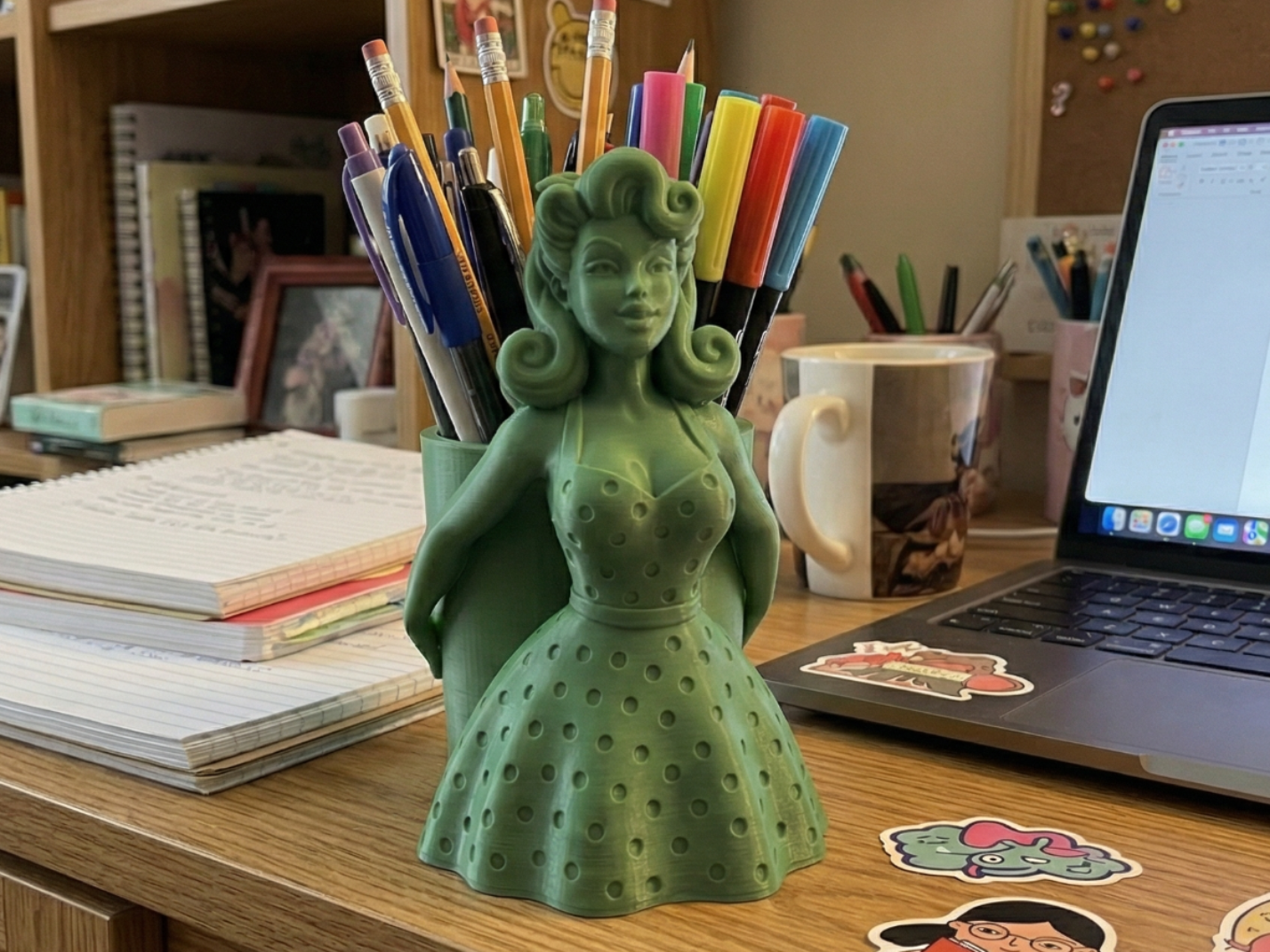 Vintage Pinup Girl Desk Pen Holder Decor