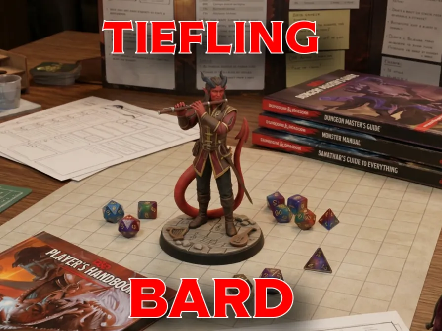 Figura decorativa: Malachai - Tiefling Bardo V2 migliorato. Referencia del modelo original.