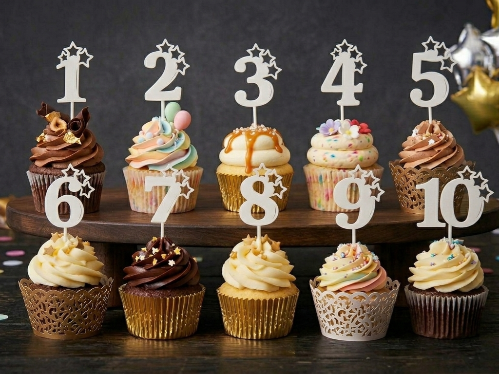 topper cake numbers 0-9 happy birthday stars 