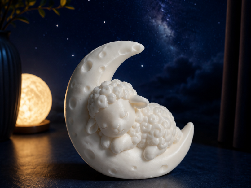 Cute sheep sleeping on the moon