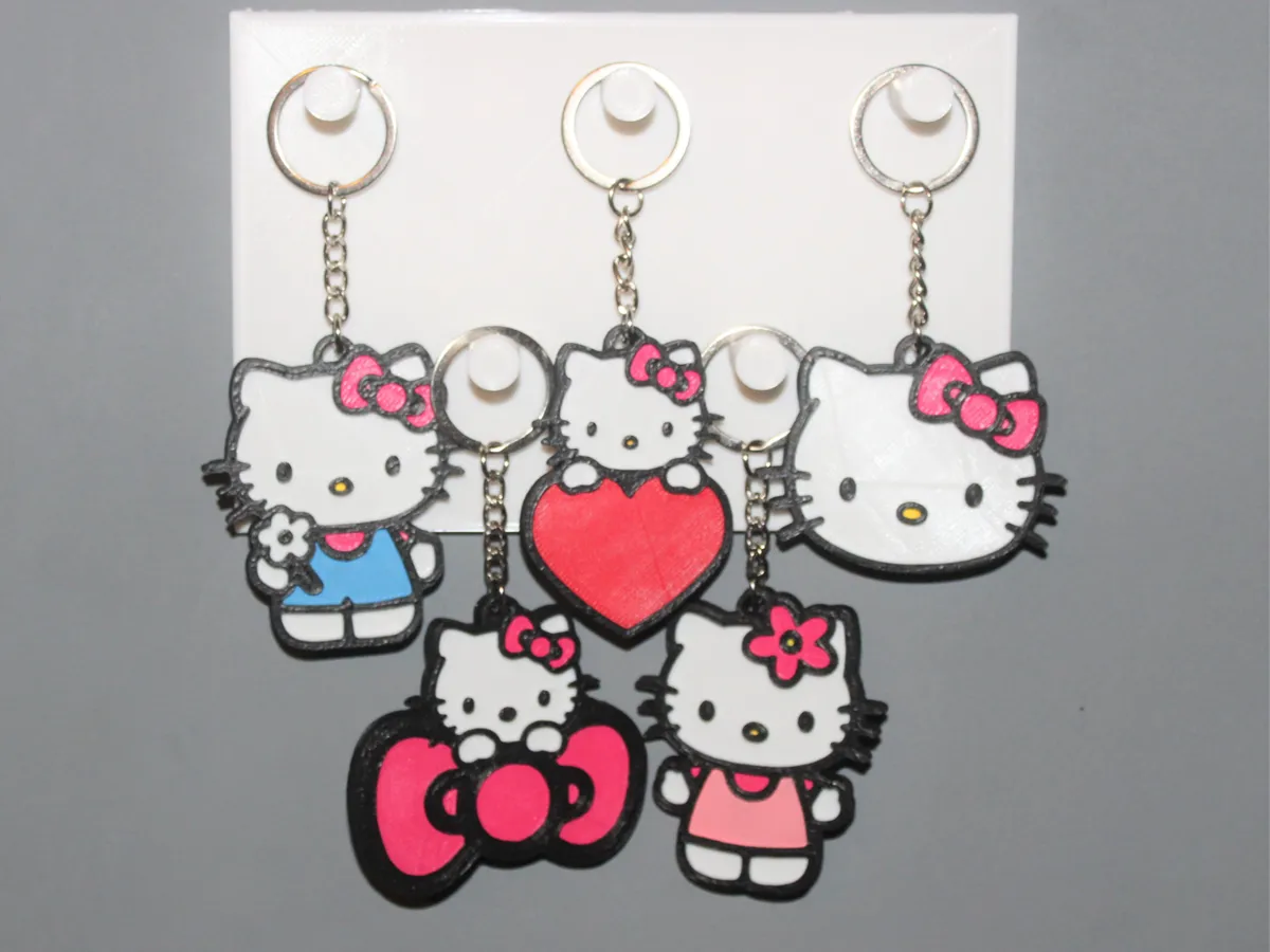 Hello Kitty keychain set of 5 - Free 3D Print Model - MakerWorld