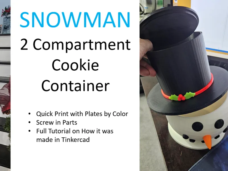 Snowman Cookie Container with Screw in Parts