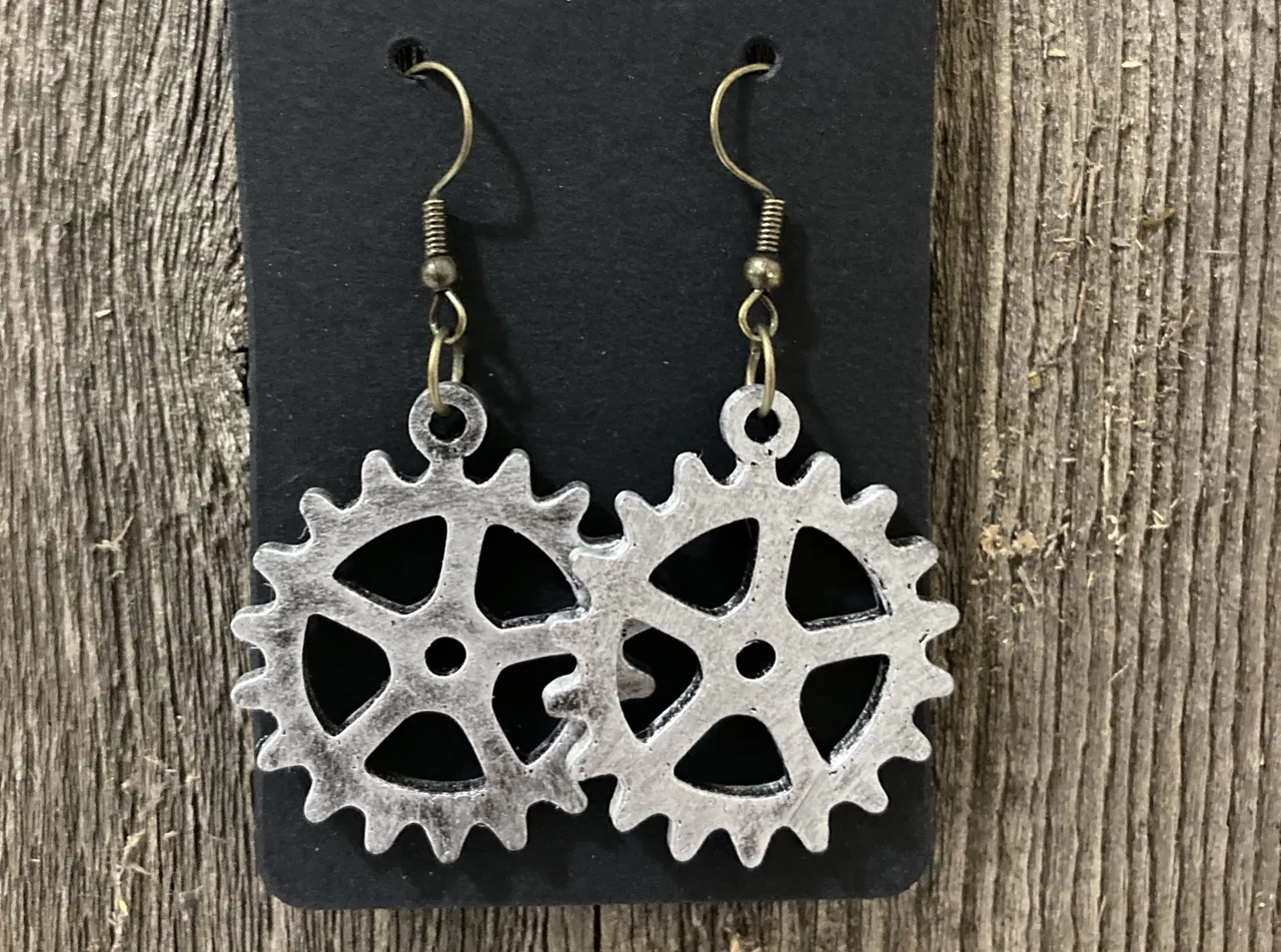 Steampunk Gear Earrings view 2