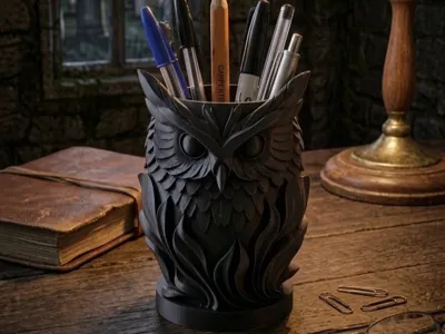 Gothic Owl Pen Holder & Desk Organizer