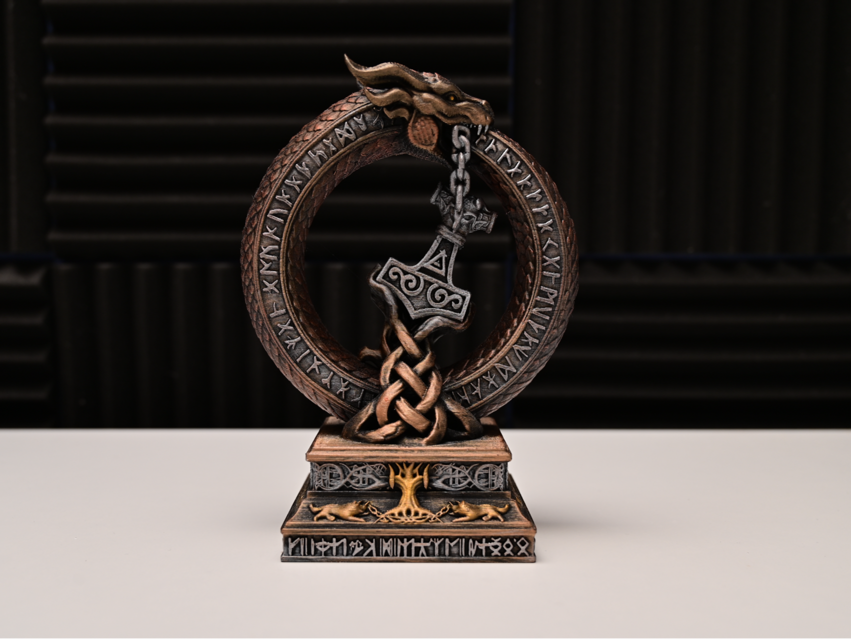 Jormungandr Snake & Mjolnir – Norse Statue