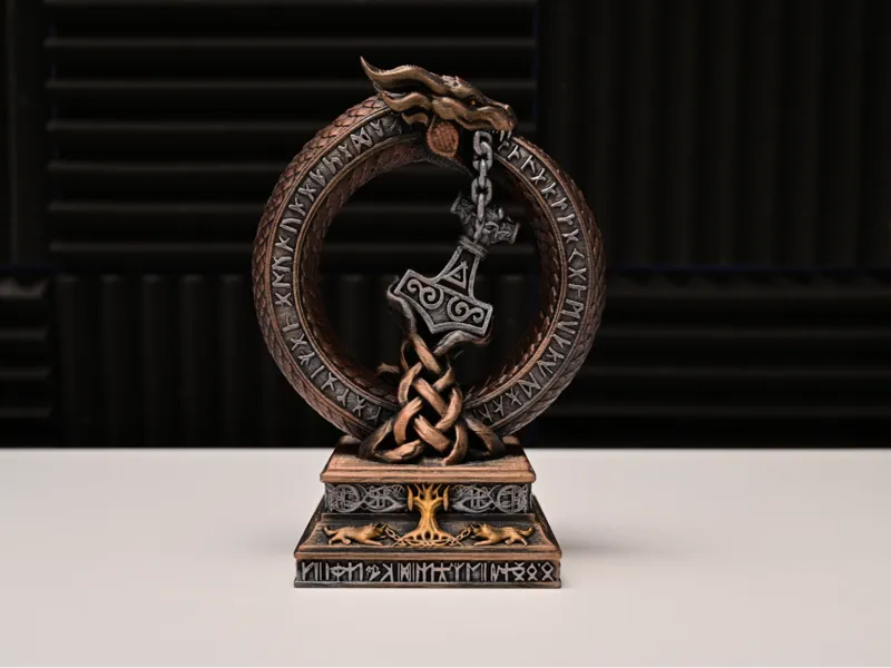 Jormungandr Snake & Mjolnir – Norse Statue