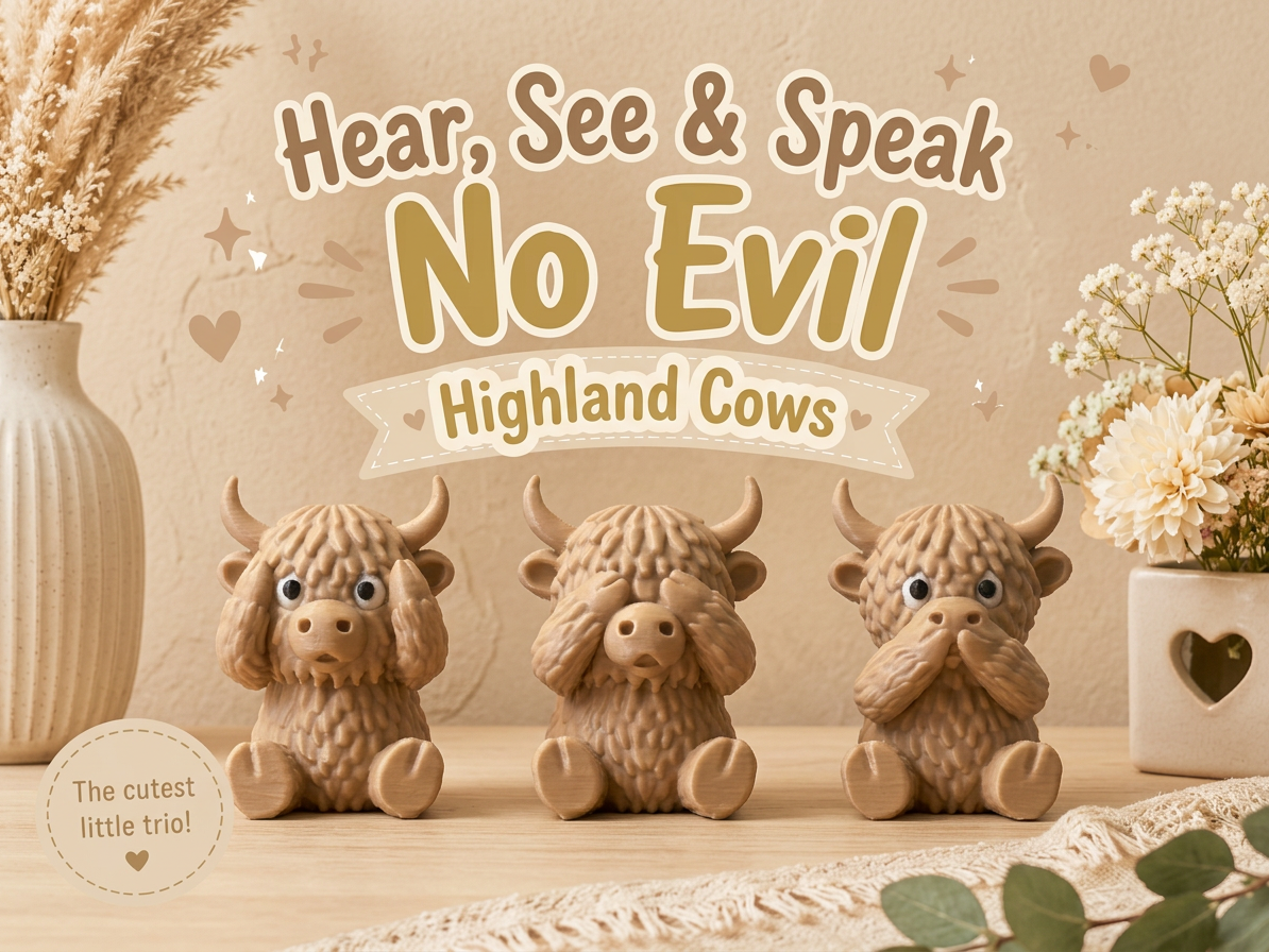 Hear, See & Speak No Evil Highland Cows