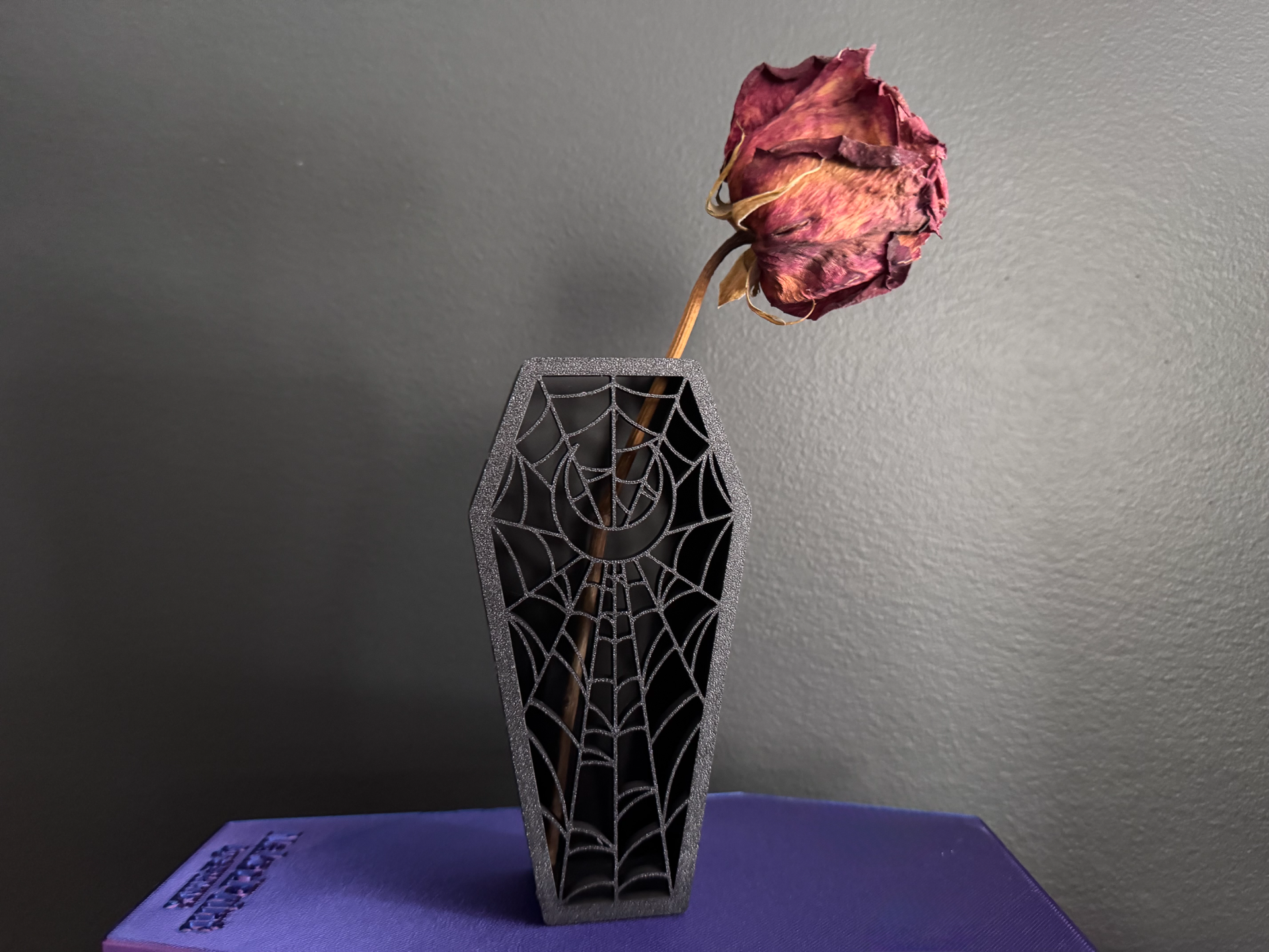 Gothic Coffin Vase with Spiderweb & Moon