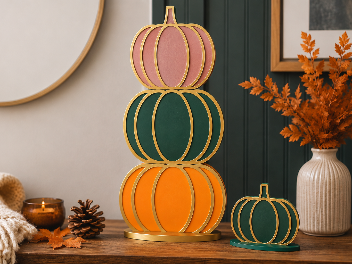Stacked Pumpkin Fall Deco Tower & Mini Pumpkin - 1