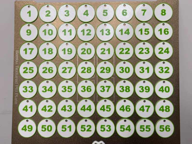 Set of TOKEN 40mm - number 1-504 with hole for H2S