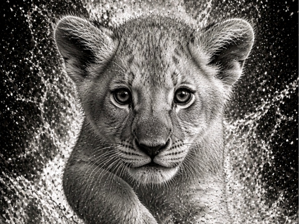 Baby Lion - Baby animals series B&W - EASY PRINT