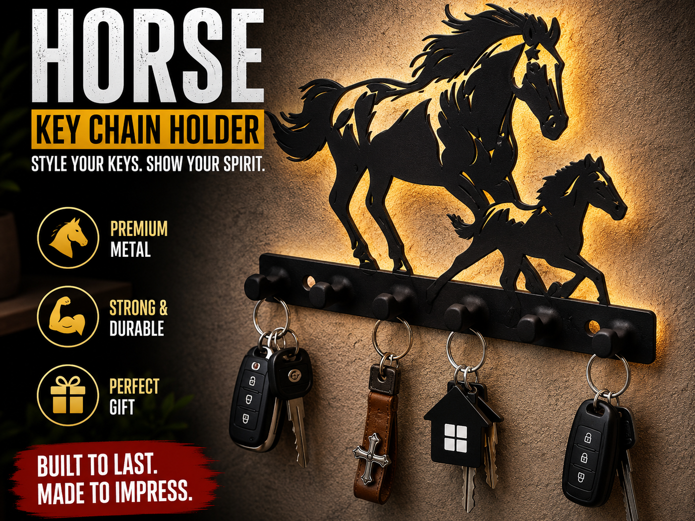 Horse Key Chain Holder – Running Horses Wall Mount