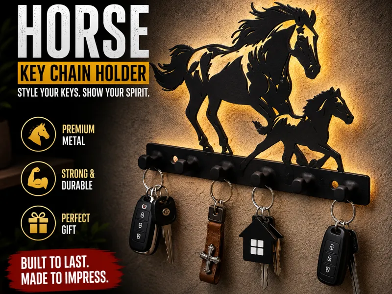 Horse Key Chain Holder – Running Horses Wall Mount