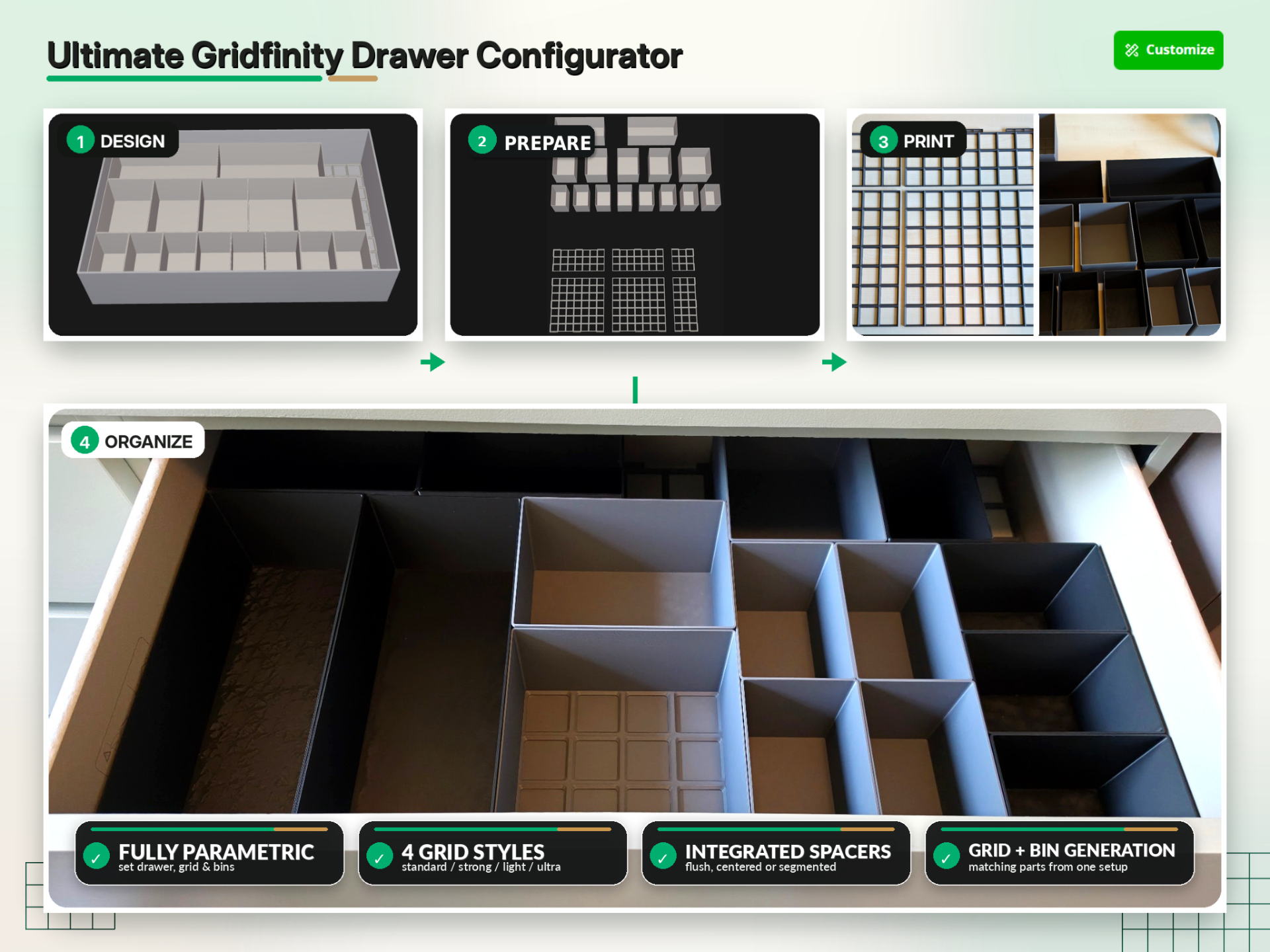 Ultimate gridfinity drawer configurator