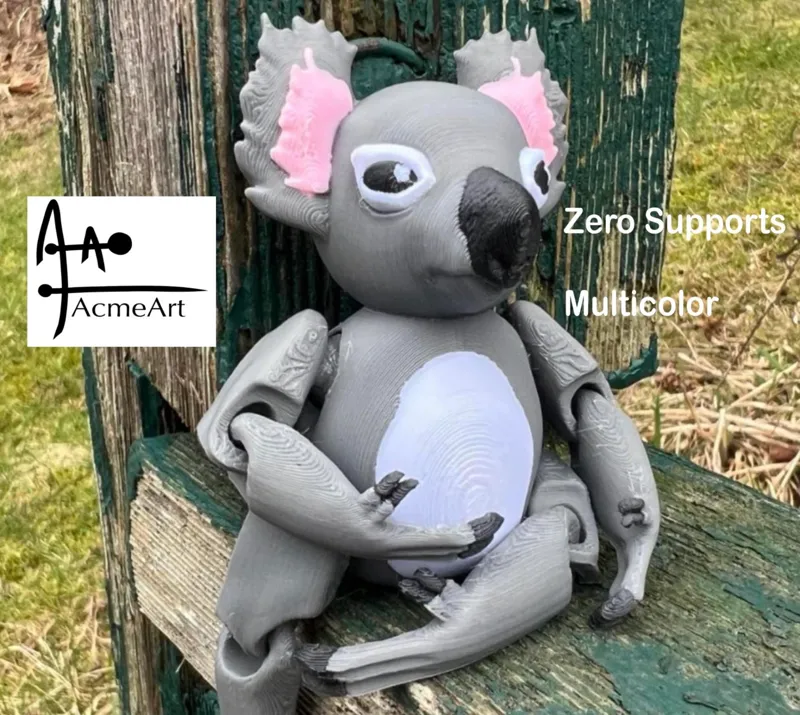 Koala bear print in place articulated jointed animal / toy MULTICOLORED compatible and pre painted