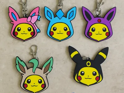 Pikachu Eeveelution Poncho Keychains bundle