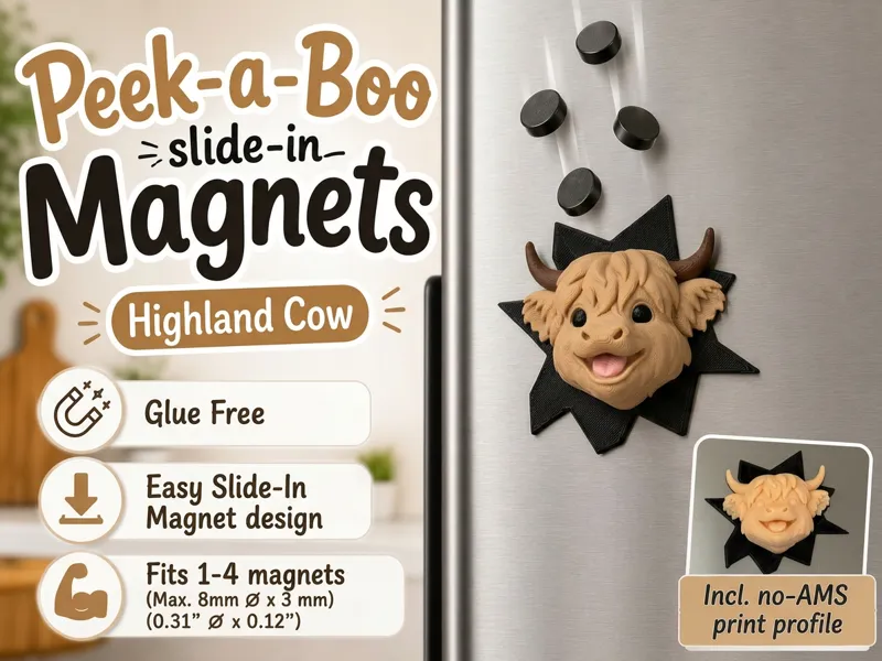 Highland Cow Peek-a-Boo Slide-In Magnet