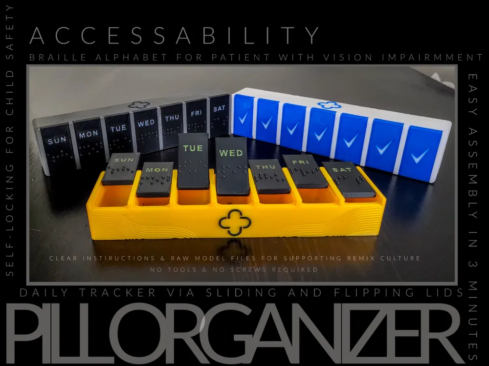 Accessible & ChildSafe Pill Box Braille for Visually Impaired