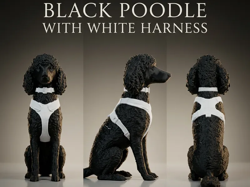 Black Poodle with White Harness |Dog Figurine