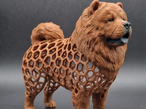 Figura decorativa: Stylized Voronoi Chow Chow Dog Figurine Sculpture — referencia de MakerWorld