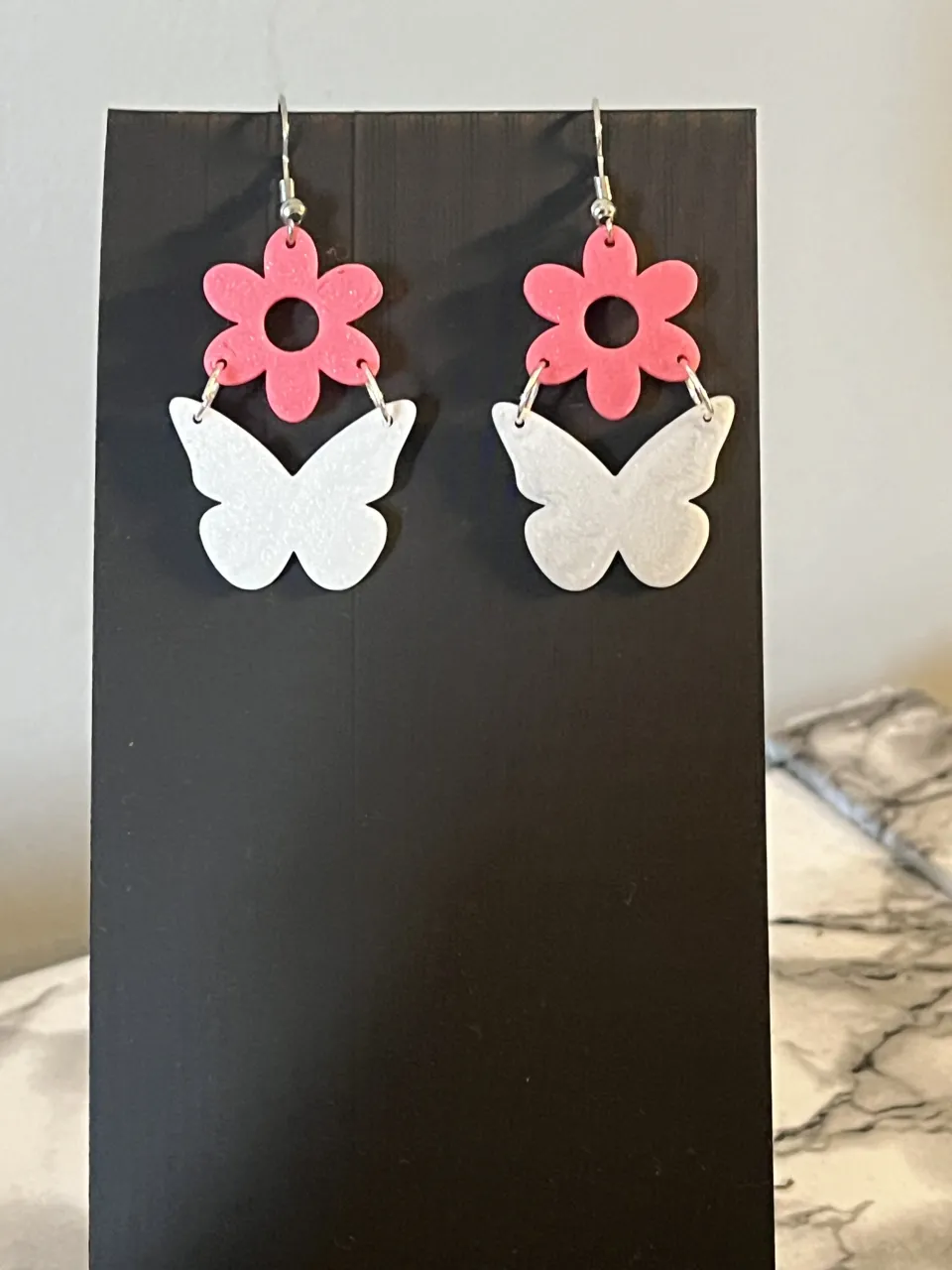 butterfly and flower earrings view 2