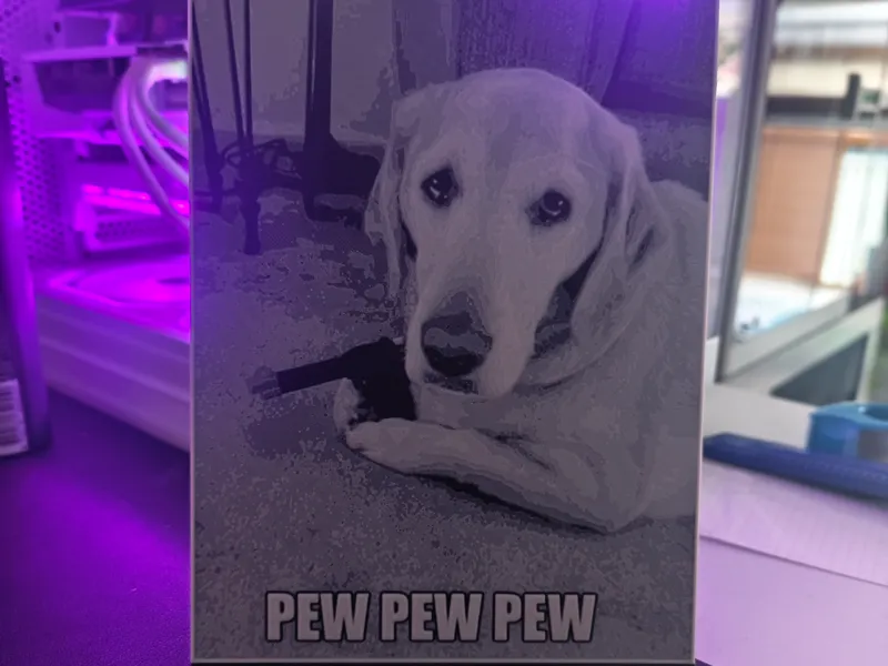 Hueforge Hund mit Pistole