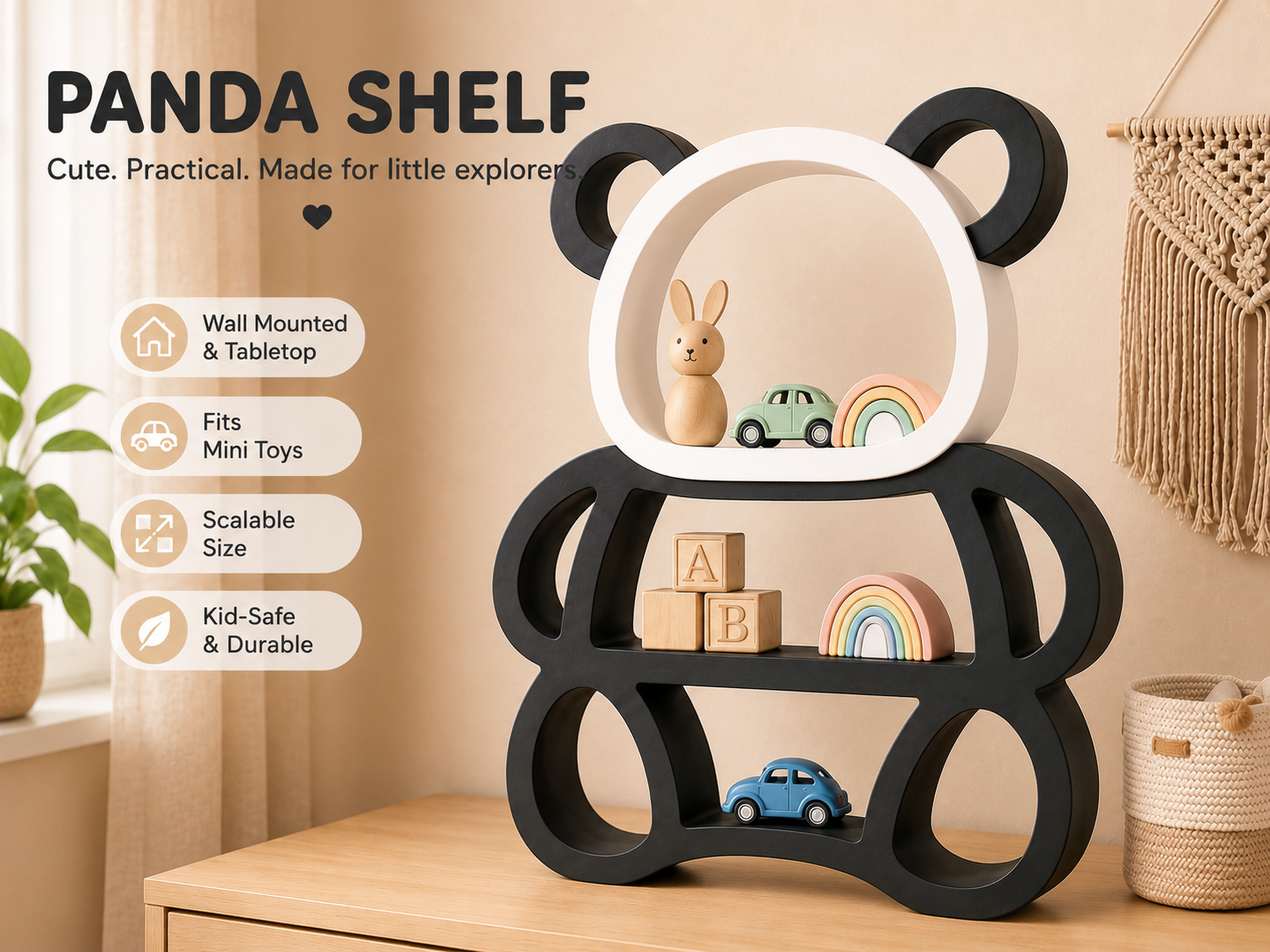 Panda Shelf Buddy – Wall & Tabletop Kids Toy Shelf