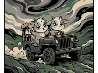 Two Goats in a Jeep