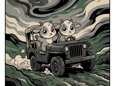 Two Goats in a Jeep
