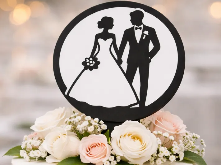 Wedding Circle Cake Topper – Bride & Groom