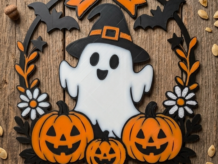 Cute Spooky Halloween Ghost Wreath - 1