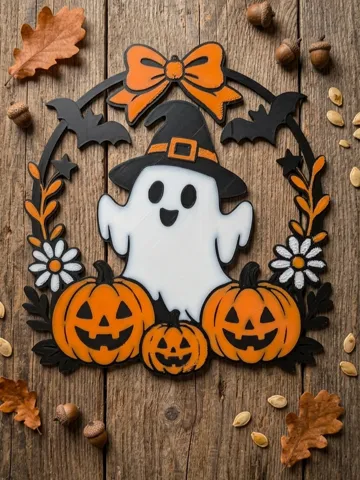 Adorno temático: Cute Spooky Halloween Ghost Wreath — vista de referencia 2