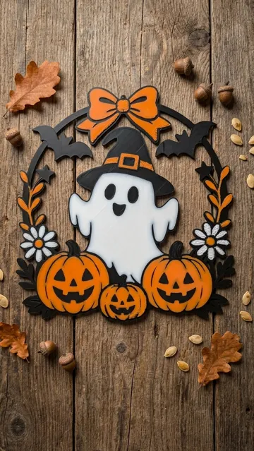 Adorno temático: Cute Spooky Halloween Ghost Wreath — vista de referencia 3