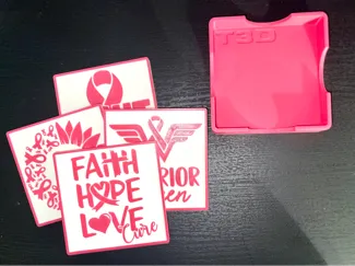 Breast Cancer Awareness Ribbon Coaster Set