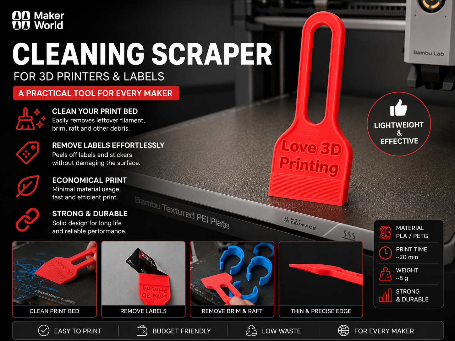 Cleaning Scraper for 3D Printers & Labels