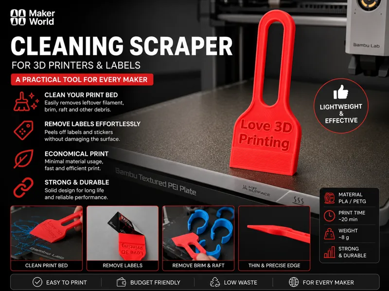 Cleaning Scraper for 3D Printers & Labels